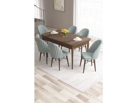 HANAH HOME Set Trpezarijski sto i 6 stolica Roz Baroque Sea Green