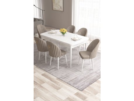 HANAH HOME Set Trpezarijski sto i 6 stolica Roz, Bež-beli