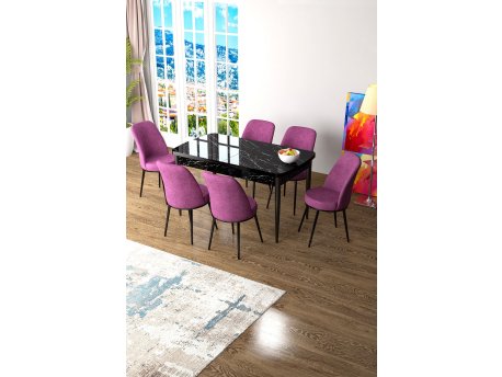 HANAH HOME Set Trpezarijski sto i 6 stolica Zen, Ljubičasto-crni
