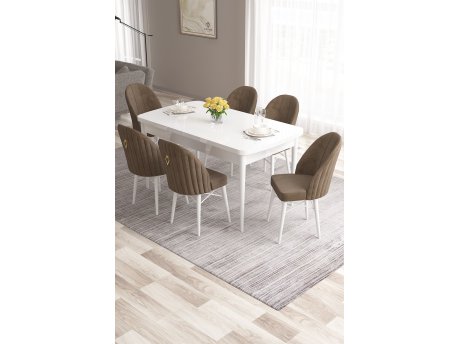 HANAH HOME Set Trpezarijski sto i 6 stolica Roz White Brown