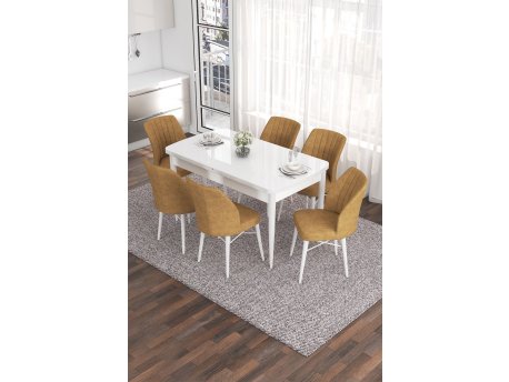 HANAH HOME Set Trpezarijski sto i 6 stolica Eva, Okr-beli