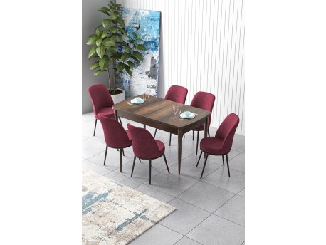 HANAH HOME Set Trpezarijski sto i 6 stolica Zen Baroque Burgundy