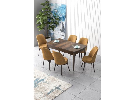 HANAH HOME Set Trpezarijski sto i 6 stolica Zen Baroque Cappuccino