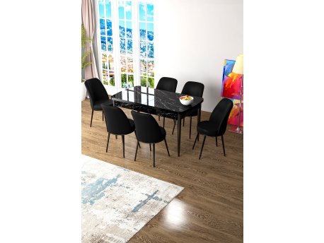 HANAH HOME Set Trpezarijski sto i 6 stolica Zen Black Marble Black