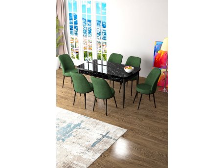 HANAH HOME Set Trpezarijski sto i 6 stolica Zen Black Marble Khaki
