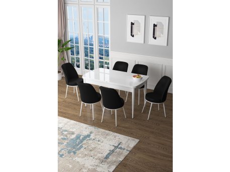 HANAH HOME Set Trpezarijski sto i 6 stolica Zen White Black