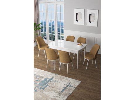 HANAH HOME Set Trpezarijski sto i 6 stolica Zen White Cappuccino