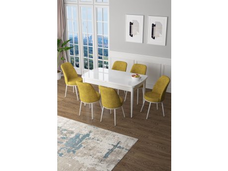 HANAH HOME Set Trpezarijski sto i 6 stolica Zen White Mustard