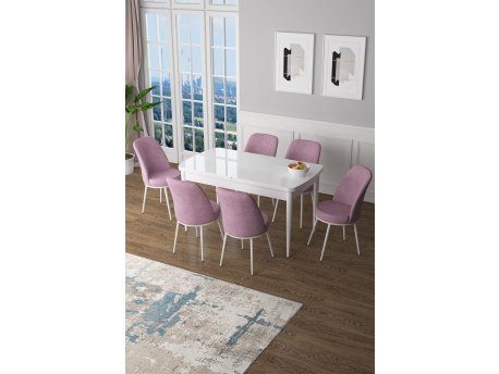 HANAH HOME Set Trpezarijski sto i 6 stolica Zen White Pink