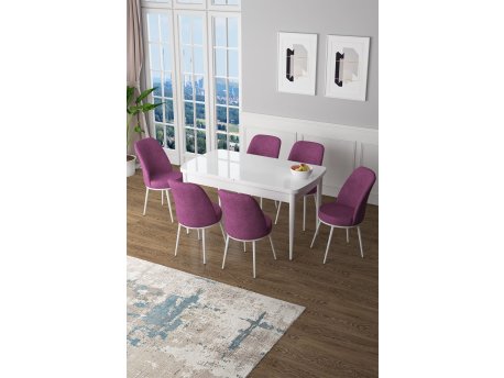 HANAH HOME Set Trpezarijski sto i 6 stolica Zen White Purple
