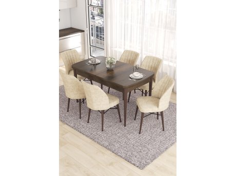 HANAH HOME Set Trpezarijski sto i 6 stolica Eva Baroque Cream