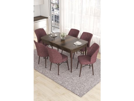 HANAH HOME Set Trpezarijski sto i 6 stolica Eva Baroque Dusty Rose