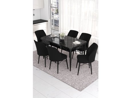 HANAH HOME Set Trpezarijski sto i 6 stolica Eva Black Marble Black
