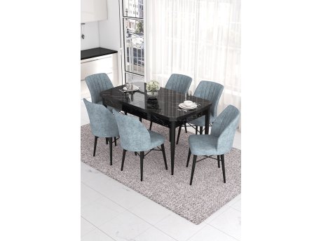 HANAH HOME Set Trpezarijski sto i 6 stolica Eva Black Marble Grey