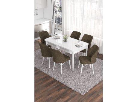 HANAH HOME Set Trpezarijski sto i 6 stolica Eva White Brown