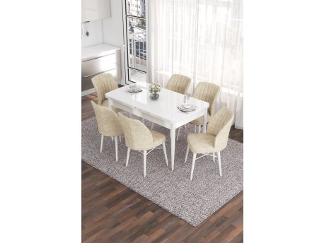 HANAH HOME Set Trpezarijski sto i 6 stolica Eva White Cream