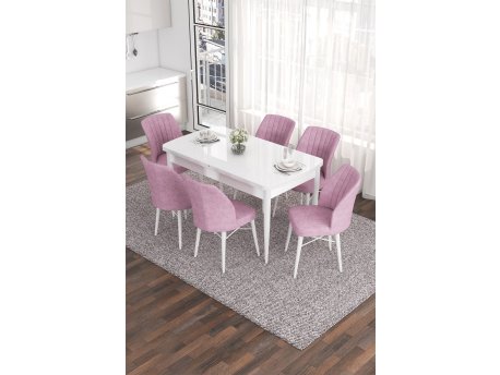 HANAH HOME Set Trpezarijski sto i 6 stolica Eva White Pink