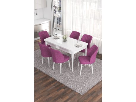 HANAH HOME Set Trpezarijski sto i 6 stolica Eva White Purple