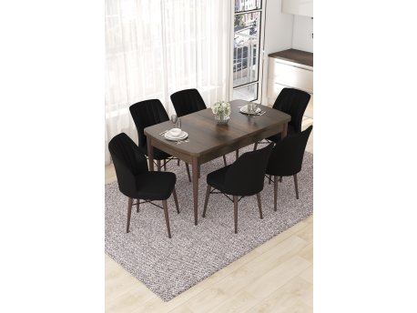 HANAH HOME Set Trpezarijski sto i 6 stolica Nef Baroque Black