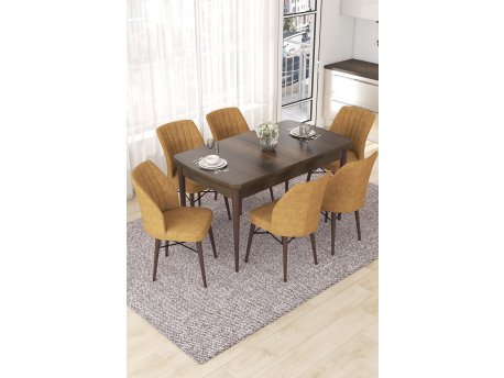 HANAH HOME Set Trpezarijski sto i 6 stolica Nef Baroque Cappuccino