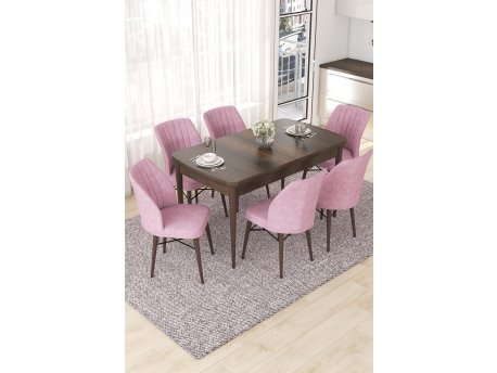 HANAH HOME Set Trpezarijski sto i 6 stolica Nef Baroque Pink