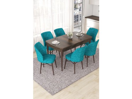 HANAH HOME Set Trpezarijski sto i 6 stolica Nef Baroque Turquoise