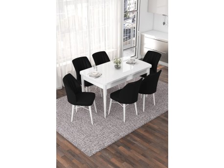 HANAH HOME Set Trpezarijski sto i 6 stolica Nef White Black