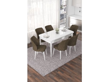 HANAH HOME Set Trpezarijski sto i 6 stolica Nef White Brown