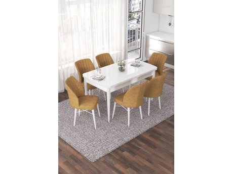 HANAH HOME Set Trpezarijski sto i 6 stolica Nef White Cappuccino