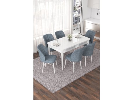 HANAH HOME Set Trpezarijski sto i 6 stolica Nef White Grey
