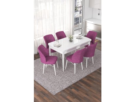 HANAH HOME Set Trpezarijski sto i 6 stolica Nef White Purple