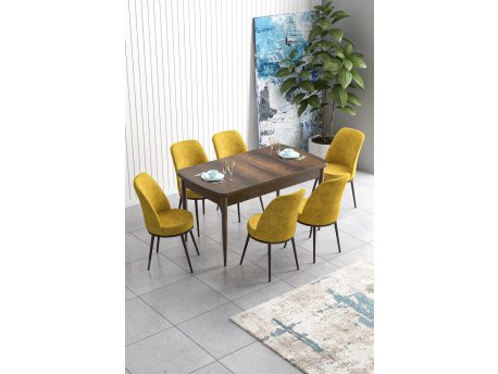 HANAH HOME Set Trpezarijski sto i 6 stolica Han Baroque Mustard