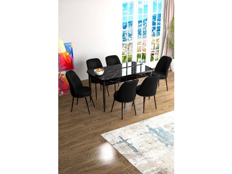HANAH HOME Set Trpezarijski sto i 6 stolica Han Black Marble Black