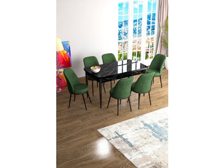 HANAH HOME Set Trpezarijski sto i 6 stolica Han Black Marble Khaki