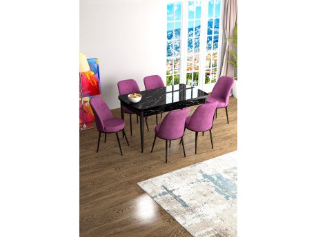HANAH HOME Set Trpezarijski sto i 6 stolica Han Black Marble Purple
