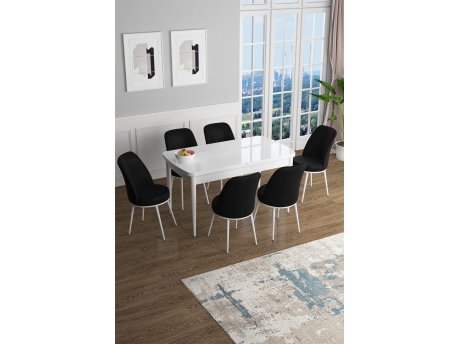 HANAH HOME Set Trpezarijski sto i 6 stolica Han White Black