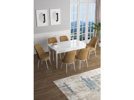 HANAH HOME Set Trpezarijski sto i 6 stolica Han White Cappuccino