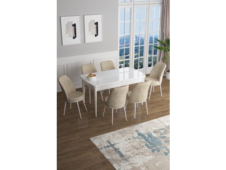 HANAH HOME Set Trpezarijski sto i 6 stolica Han White Cream