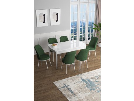 HANAH HOME Set Trpezarijski sto i 6 stolica Han White Khaki
