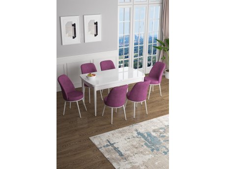 HANAH HOME Set Trpezarijski sto i 6 stolica Han White Purple