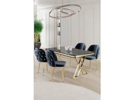 HANAH HOME Set Trpezarijski sto i 4 stolice Rigel Black Marble Gold Anthracite