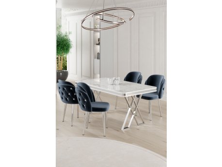 HANAH HOME Set Trpezarijski sto i 4 stolice Rigel White Chrome Anthracite