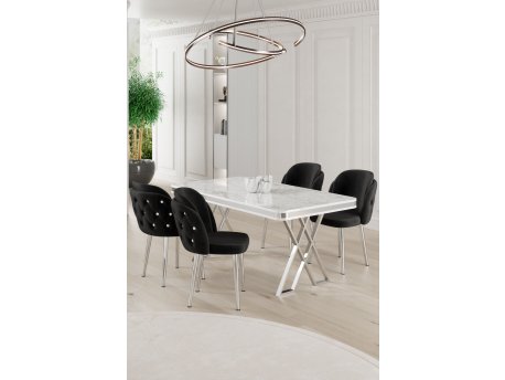 HANAH HOME Set Trpezarijski sto i 4 stolice Rigel White Chrome Black
