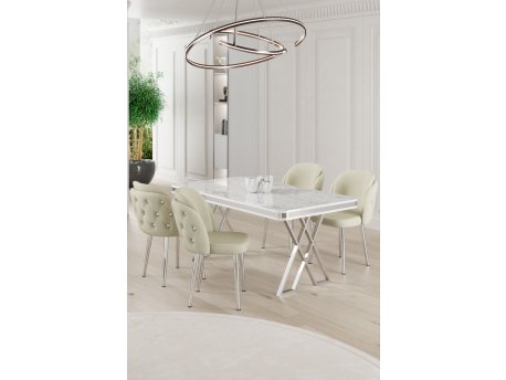 HANAH HOME Set Trpezarijski sto i 4 stolice Rigel White Chrome Cream