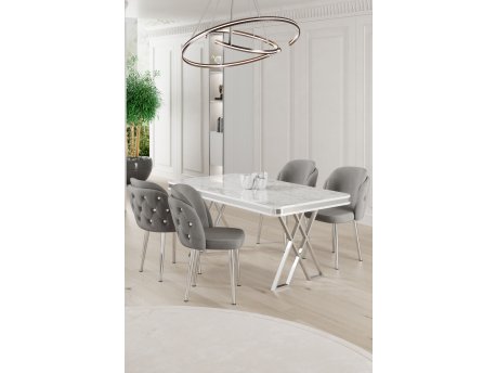 HANAH HOME Set Trpezarijski sto i 4 stolice Rigel White Chrome Grey