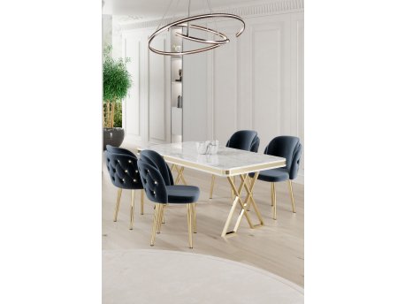 HANAH HOME Set Trpezarijski sto i 4 stolice Rigel White Gold Anthracite