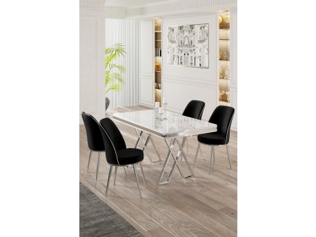 HANAH HOME Set Trpezarijski sto i 4 stolice Vals White Chrome Black