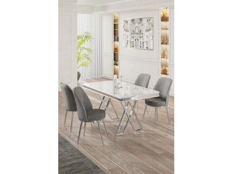 HANAH HOME Set Trpezarijski sto i 4 stolice Vals White Chrome Grey