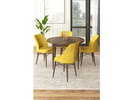 HANAH HOME Set Trpezarijski sto i 4 stolice Rox Baroque Mustard