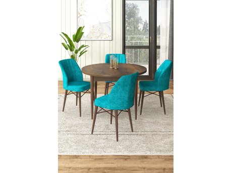 HANAH HOME Set Trpezarijski sto i 4 stolice Rox Baroque Turquoise